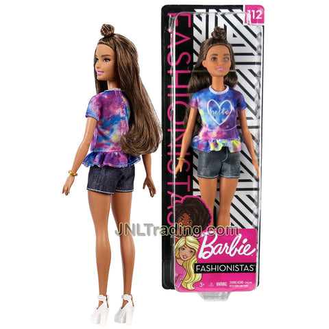 Year 2018 Barbie Fashionistas Series 12 Inch Doll #112 - Hispanic Model in Tie Die Hello Tops and Blue Denim Shorts with Bracelet