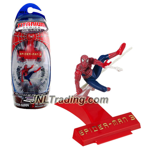 Hasbro Year 2007 Spider-Man 3 Titanium Die Cast Series 3 Inch Tall Action Mini Figure : SPIDER-MAN with Display Base