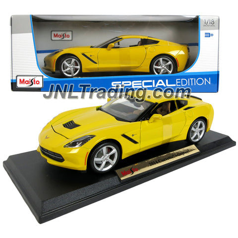 Maisto Special Edition Series 1:18 Scale Die Cast Car Set - Yellow Sports Coupe 2014 CORVETTE STINGRAY with Base (Dimension: 9-1/2" x 3-1/2" x 3")