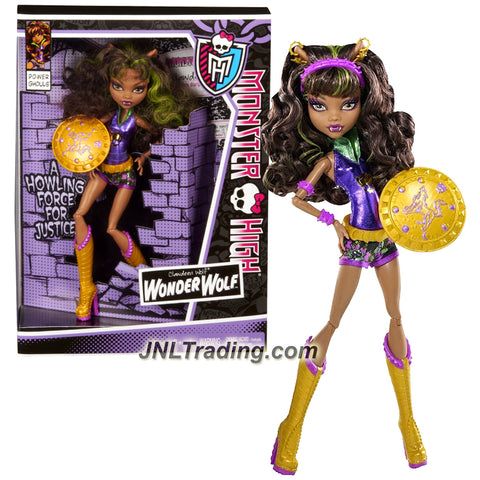 Mattel Year 2012 Monster High Power Ghouls Series 11 Inch Doll Set - Clawdeen Wolf as WONDER WOLF with Headband, Shield and Display Stand