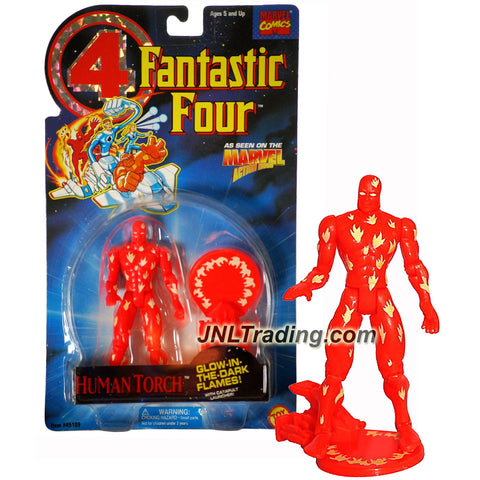ToyBiz Year 1994 Marvel Comics Fantastic Four As Seen on the "Marvel Action Hour" Series 5 Inch Tall Action Figure - HUMAN TORCH with Glow-in-the-Dark Flames and Catapult Launcher