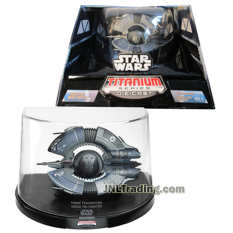 Star Wars Year 2005 Titanium Die Cast Series 6 Inch Long Figure - TRADE FEDERATION DROID TRI-FIGHTER with Rotating Wings and Display Case