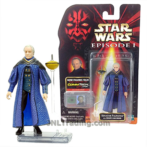 Star Wars Year 1998 The Phantom Menace Series 4 Inch Tall Figure - SENATOR PALPATINE with Senate Cam Droid and CommTech Chip
