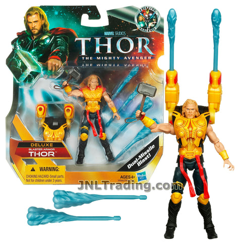 Hasbro Year 2011 Marvel Movie THOR The Mighty Avenger Deluxe 4 Inch Tall Figure - BLASTER ARMOR THOR with Missile Blaster, Missiles & Mjolnir Hammer