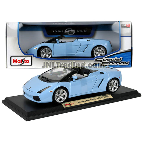 Maisto Special Edition Series 1:18 Scale Die Cast Car - Blue Sports Convertible Coupe LAMBORGHINI GALLARDO SPYDER w/ Display Base (Dim: 9" x 4" x 2-1/2")