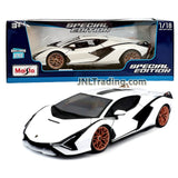 Maisto Special Edition Series 1:18 Scale Die Cast Car - White Hybrid Sports Coupe LAMBORGHINI SIAN FKP 37 with Display Base