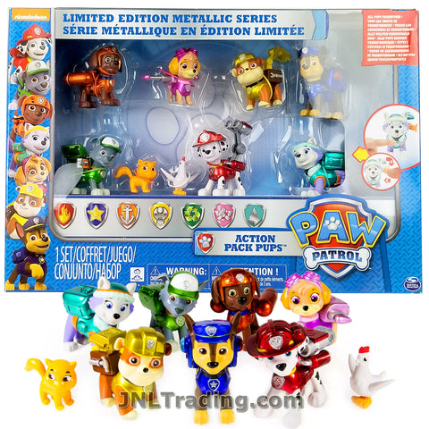 Year 2015 Paw Paws Patrol Limited Edition Metallic Series Dog Figure - Action Pack Pups with Chase, Marshall, Skye, Zuma, Rocky, Everest and Rubble Plus Itty Bitty Kitty and Chickaletta
