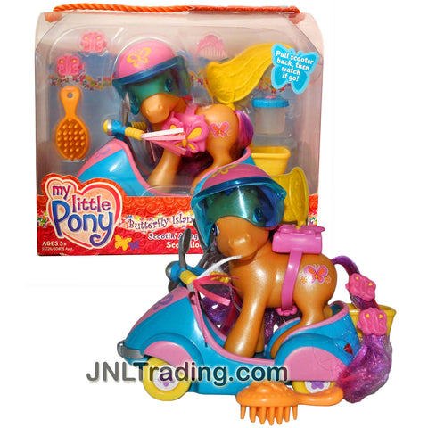 Hasbro Year 2004 My Little Pony Butterfly Island Series 4 Inch Tall Figure - SCOOTIN' ALONG with SCOOTALOO Plus Helmet, Water Container, Hairpin and Hairbrush