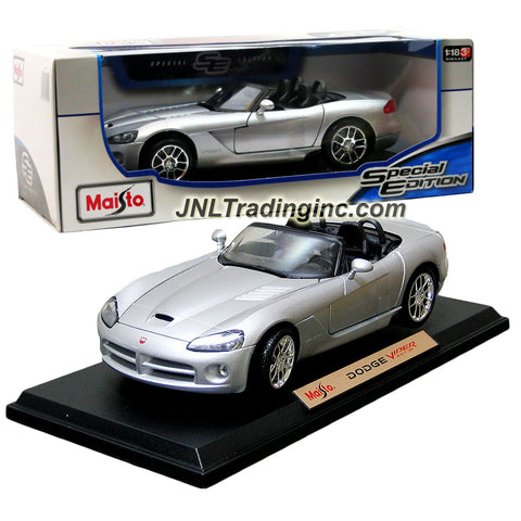 Maisto Special Edition Series 1:18 Scale Die Cast Car - Silver Color Coupe DODGE VIPER SRT-10 with Display Base (Car Dimension: 9" x 4" x 2-1/2")
