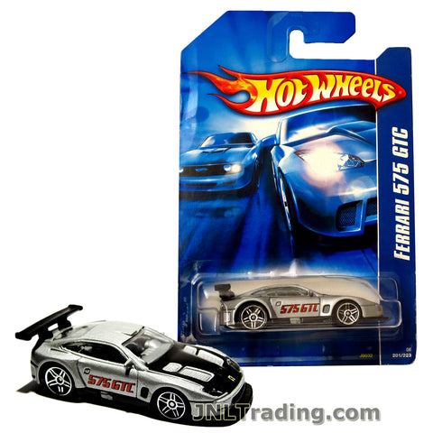 Hot Wheels Year 2007 All Stars Series 1:64 Scale Die Cast Car Set #201 - Silver Color Roadster Sports Coupe FERRARI 575 GTC with Black Spoiler J8032