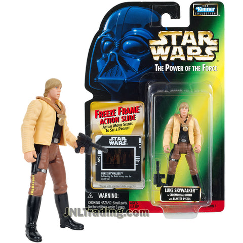 Star Wars Year 1997 Power of The Force Series 4 Inch Tall Figure - LUKE SKYWALKER in Ceremonial Outfit with Medal and Blaster Plus Freeze Frame Action Slide
