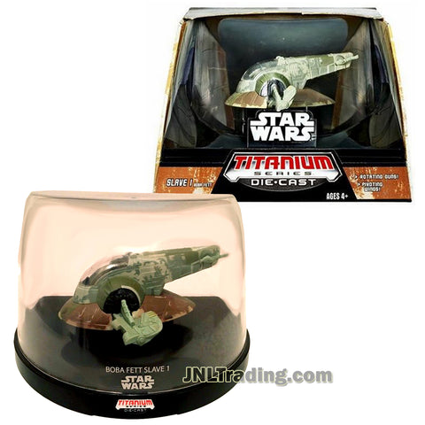 Star Wars Year 2006 Titanium Die Cast Series 6 Inch Long Figure - BOBA FETT SLAVE I with Rotating Cannons, Pivoting Wing and Display Case