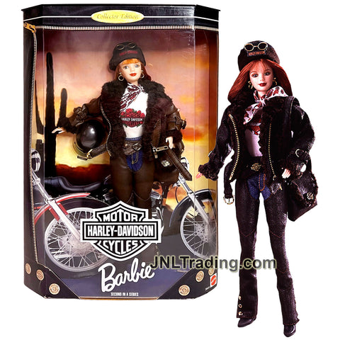Year 1998 Harley-Davidson Motorcycle 12 Inch Doll - Caucasian Model Barbie 20441 with Cap, Scarf, Sunglasses, Jacket, Satchel Bag, Helmet & Doll Stand