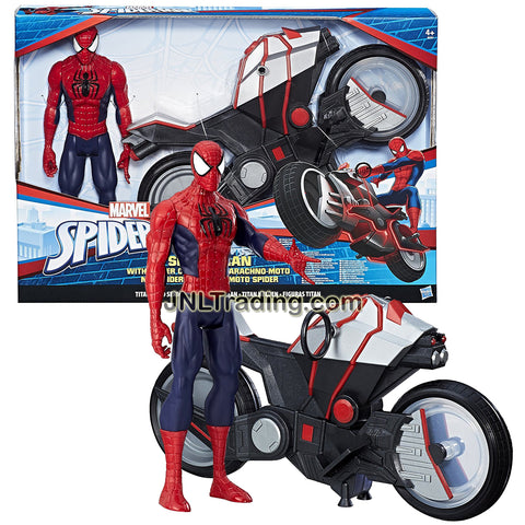 Hasbro Year 2016 Marvel Spider-Man Titan Hero Series 12 Inch Tall Figure Vehicle Set : SPIDER-MAN with SPIDER CYCLE and 2 Removable Handles