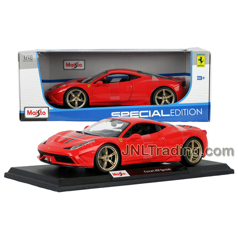 Maisto Special Edition Series 1:18 Scale Die Cast Car - Scarlet Red 2 Door Sports Car FERRARI 458 SPECIALE with Display Base (Dimension: 9" x 4-1/2" x 2-1/2")