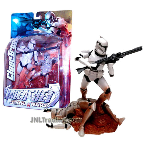 Hasbro Year 2003 Star Wars Unleashed Series 7 Inch Tall Action Figure Set - CLONE TROOPER with Blaster Rifle and Display Base