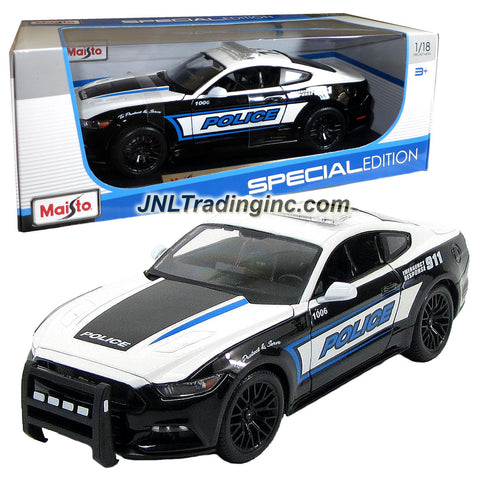 Maisto Special Edition Series 1:18 Scale Die Cast Car - Black & White Police Cruiser 2015 FORD MUSTANG GT with Base (Dimension: 10" x 4" x 3")