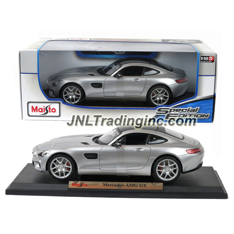 Maisto Special Edition Series 1:18 Scale Die Cast Car - Silver Color Sports Coupe MERCEDES BENZ AMG GT with Base (Car Dimension:9-1/2" x 4" x 2-1/2")