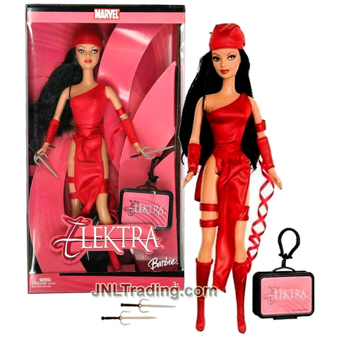 Year 2005 Barbie Marvel Comics Series 12 Inch Doll - ELEKTRA H1699 with 2 Sais, Doll Stand and Key Chain