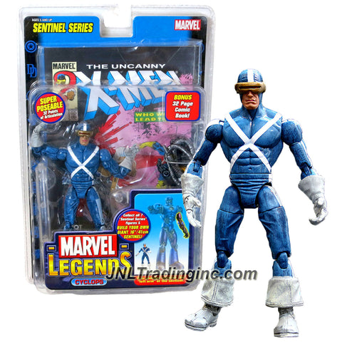 ToyBiz Year 2005 Marvel Legends Sentinel Series 7 Inch Action Figure - White X-Stripes Variant CYCLOPS with Super Poseable 32 Points of Articulation Plus Display Base, Sentinel's Left Arm and Bonus 32 Page Comic Book