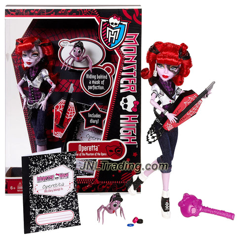 Mattel Year 2011 Monster High Diary Series 10 Inch Doll - Operetta "Daughter of the Phantom of the Opera" with Guitar, Pet Memphis "Daddy O" Longlegs, Hairbrush, Diary and Doll Stand (W9116)