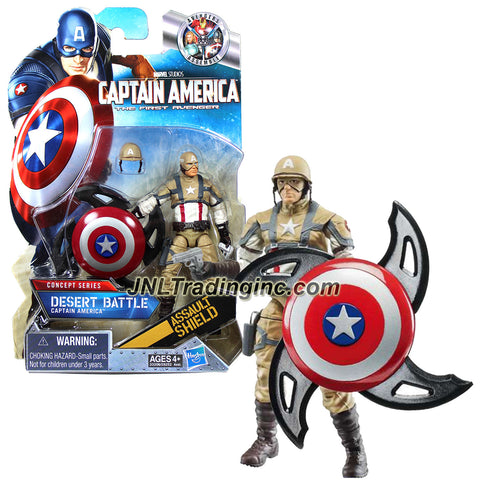 Marvel Year 2010 The First Avenger Captain America Concept Series 4 Inch Tall Figure #16 - DESERT BATTLE CAPTAIN AMERICA with Gun and Assault Shield