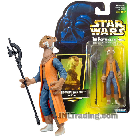 Star Wars Year 1997 Power of The Force Series 4-1/2 Inch Tall Figure : Variant Packaging SAELT-MARAE (YAK FACE) with Battle Staff