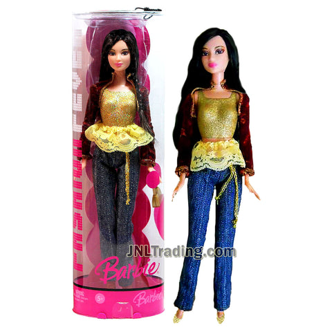 Year 2006 Barbie Fashion Fever Series 12 Inch Doll - KIRA in Maroon Velvet Jacket with Denim Pants, Shoes, Purse and Display Stand