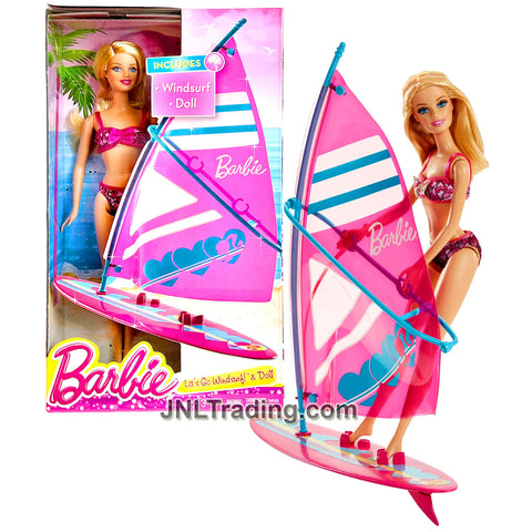 Year 2013 Barbie Beach Series 12 Inch Doll Set - LET'S GO WINDSURF! CCV23 with Caucasian Model and Windsurf