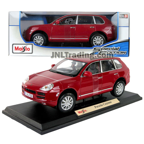 Maisto Special Edition Series 1:18 Scale Die Cast Car - Red Mid Size Luxury SUV PORSCHE CAYENNE w/ Display Base (Dimension: 11" x 5" x 4")