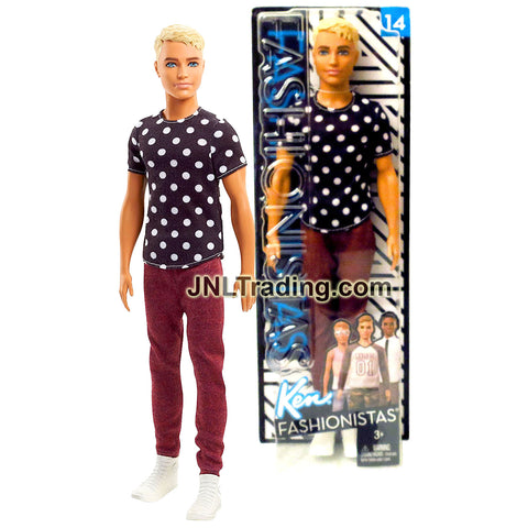Year 2017 Barbie Fashionistas Series 12 Inch Doll #14 - Muscular Caucasian Model KEN FJF72 in Polka Dots Shirt and Maroon Pants
