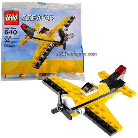 Lego Year 2010 Creator Series Bagged Set # 7808 - Single Propeller Yellow Airplane (Total Pieces: 34)