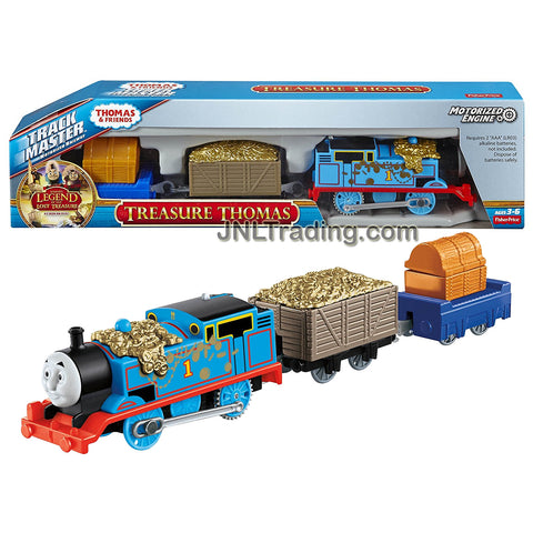 Fisher Price Year 2015 Thomas & Friends Trackmaster Series Motorized Railway 3 Pack Train Set - TREASURE THOMAS with Treasure Loaded Wagon and Trailer with Treasure Chest