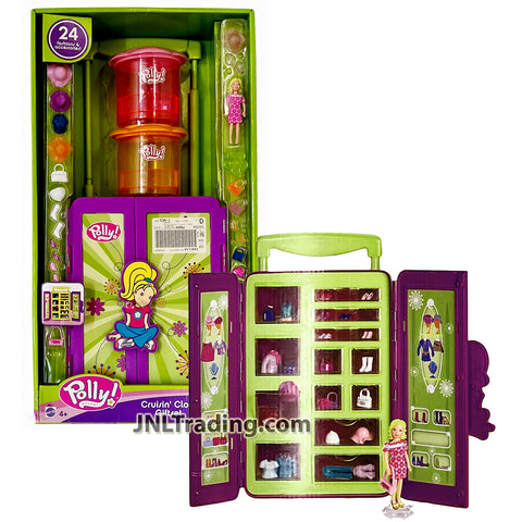 Year 2005 Polly Pocket CRUISIN' CLOSET GIFTSET with Polly Doll, Containers, Hats, Shoes, Purses and Flower Shaped Doll Base