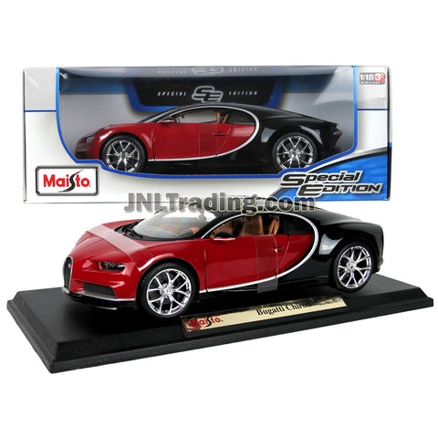 Maisto Special Edition Series 1:18 Scale Die Cast Car - Red Black Luxury Super Sports Car BUGATTI CHIRON w/ Display Base (Car Dimension: 9-1/2" x 4-1/2" x 3")