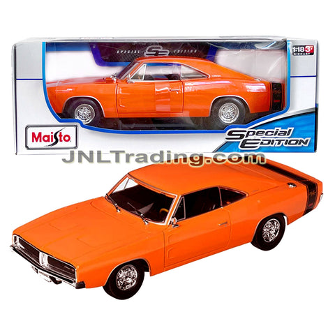 Maisto Special Edition Series 1:18 Scale Die Cast Car - Orange Classic Fastback Coupe 1969 DODGE CHARGER R/T with Display Base