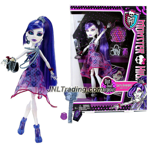Mattel Year 2011 Monster High Dot Dead Gorgeous Series 10 Inch Doll - Spectra Vondergeist "Daughter of a Ghost" with Purse, Cosmetic Mirror, Hairbrush and Doll Stand (X4531)
