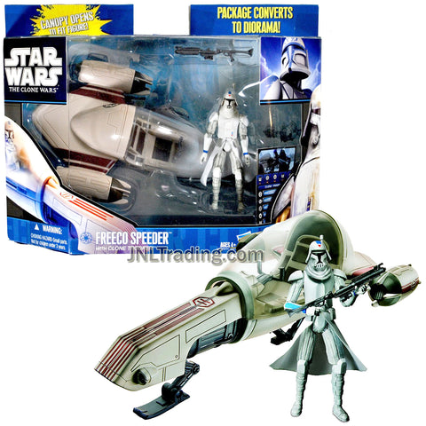 Year 2010 Star SW Wars The Clone Wars Series 9 Inch Long Vehicle Set - Freeco Speeder with Clone Trooper, Blaster Rifle and Diorama 