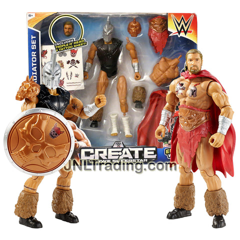 Mattel Year 2015 World Wrestling Entertainment Create A WWE Superstar 7 Inch Tall Figure Set - GLADIATOR SET with Triple H and Warrior Heads, 2 Bodies, 2 Pair of Feet, Cape, Mask and Shield