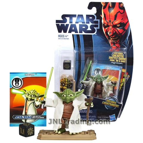 Star Wars Year 2012 The Clone Wars Series 2-1/2 Inch Tall Figure - YODA CW5 with Green Lightsaber, Walking Stick, Card, Die and Display Base
