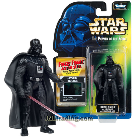 Star Wars Year 1997 Power of The Force Series 4 Inch Tall Figure - DARTH VADER with Lightsaber and Removable Cape Plus Freeze Frame Action Slide