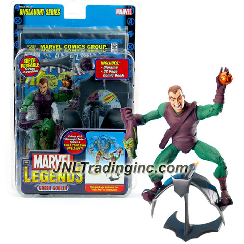 ToyBiz Year 2006 Marvel Legends Onslaught Series 6 Inch Tall Action Figure - Variant Unmasked GREEN GOBLIN with 34 Points of Articulation, Wing Glider Base, Comic and Onslaughts Right Leg