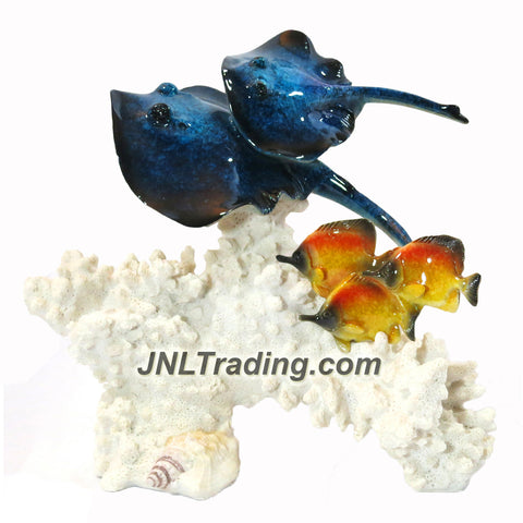 Amy and Addy Marine Life Decorative Art Resin Statue - BLUE STINGRAY AND BUTTERFLY FISH WITH WHITE CORAL Sculpture
