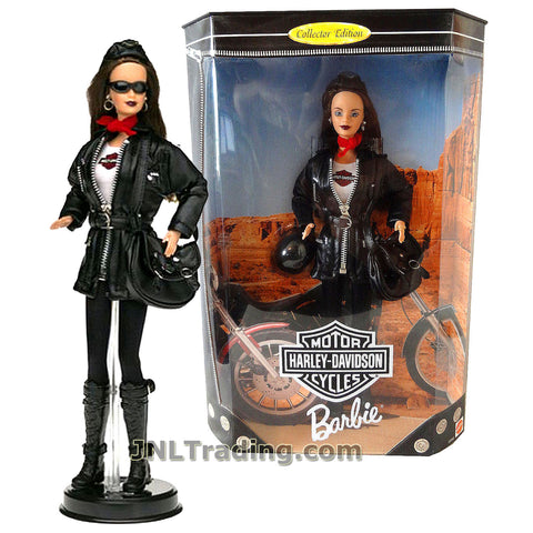 Barbie Year 1998 Harley-Davidson Motorcycle Series 12 Inch Doll Set - BARBIE with Harley Cap, Red Scarf, Jacket, Satchel Bag, Helmet and Doll Display Stand