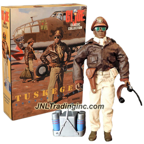 Hasbro Year 1996 Limited Edition G.I. JOE World War 2 Forces Classic Collection Series 12 Inch Tall Soldier Action Figure - TUSKEGEE BOMBER PILOT with Headphones, Sunglasses, A-2 Flight Jacket, GI Shoes, First Air Pouch, Pistol with Holster, 4 Bottles, Container and Dog Tags