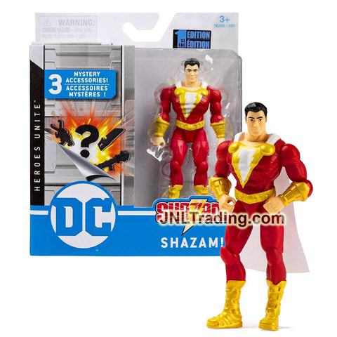 DC Comics Heroes Unite Series 4 Inch Tall Action Figure - SHAZAM! with 3 Mystery Accessories