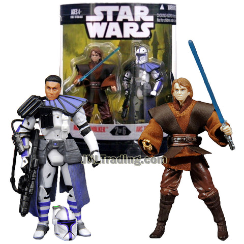 Star Wars Year 2007 Order 66 Exclusive Series 2 Pack 4 Inch Tall  Figure Set #2 - ANAKIN SKYWALKER with Blue Lightsaber Plus ARC TROOPER with Removable Helmet and Blaster Rifle