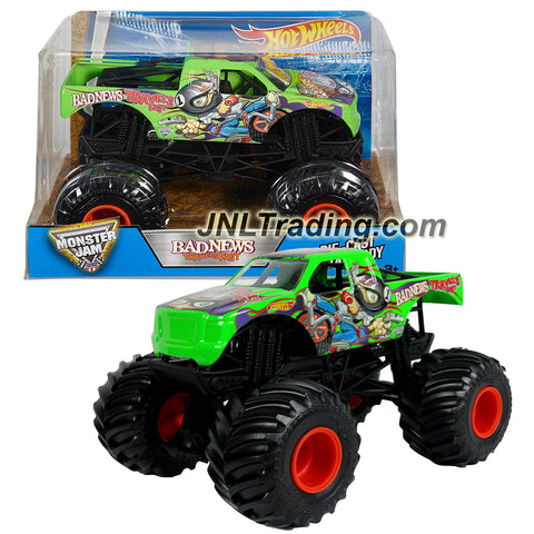 Hot Wheels Year 2016 Monster Jam 1:24 Scale Die Cast Metal Body Official Monster Truck - BAD NEWS TRAVELS FAST (DJW97) with Monster Tires, Working Suspension and 4 Wheel Steering