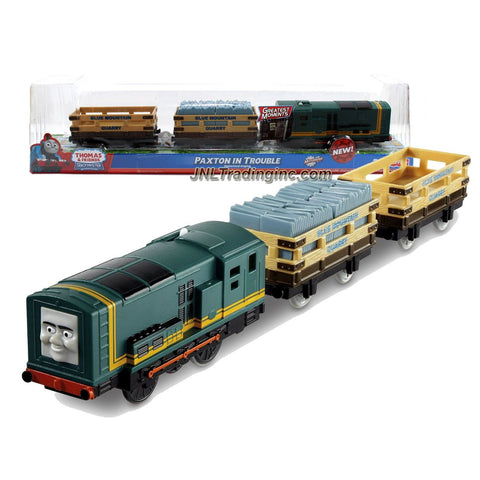 Fisher Price Year 2012 Thomas and Friends Greatest Moments Series "Blue Mountain Mystery" Trackmaster Motorized Railway Battery Powered Tank Engine 3 Pack Train Set - PAXTON IN TROUBLE with Blue Mountain Quarry Clip Slate Truck and Blue Mountain Quarry Slate Truck (X0764)