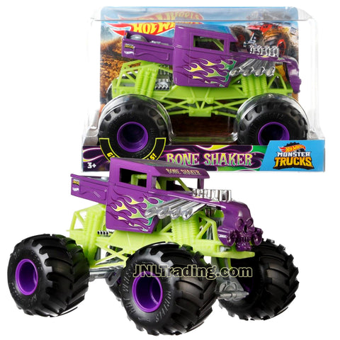 Hot Wheels Year 2018 Monster Jam 1:24 Scale Die Cast Metal Body Truck - Purple BONE SHAKER FYJ90 with Monster Tires, Working Suspension and 4 Wheel Steering